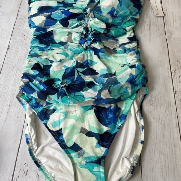 Carmen Marc Valvo Lagoon Ruched Bandeau One Piece Swimsuit 14 bathingsuit boho - Picture 3 of 6